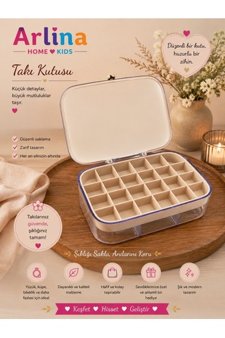 30 Bölmeli Takı Kutusu Düzenleyici Seyahat Çantası Kolye Yüzük Küpe Organizer Krem 18cmx12,5cm