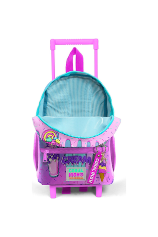 Minik Yuva Çekçekli Sırt Çantası Pembe Mor Milkshake Dondurma Desenli İki Bölmeli 24049