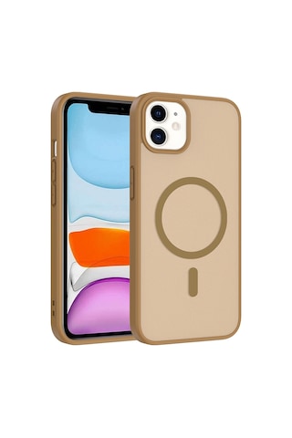 Ardemix Apple iPhone Uyumlu 11 Kılıf M-safe Şarj Özellikli Zore Babet Kapak - Desert Gold