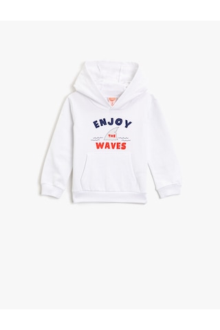 Koton Yazılı Baskılı Kanguru Cepli Kapüşonlu Pamuklu Sweatshirt Kırık Beyaz 1ymb18150zk Ekru