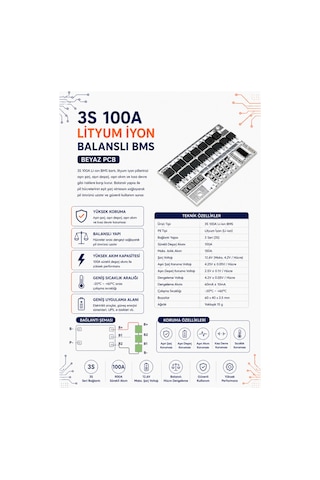 3s 100a Lityum İyon Balanslı Bms Beyaz Pcb