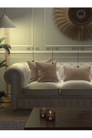 Br Yakamoz Kum Beji Kırlent , Yastık Kılıfı Kadife Görünümlü Velvet Touch Serisi Kum Beji