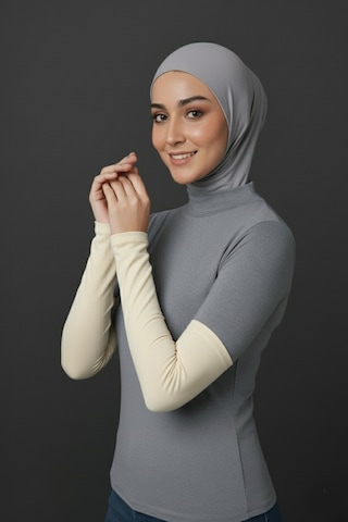 Sonbaharmoda Kadın Tesettür Likralı Esnek Düz Penye Kolluk Ekru