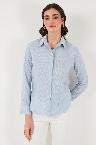 Lela Pamuklu Slim Fit Klasik Yaka Bayan Gömlek 6777423 Mavi