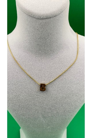 14k Altın Renginde B Harf Minimal Model Çelik Kadın Kolye Altın