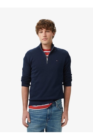 Tommy Hilfiger Tjm Slm Ess Lıght Zıp Swtr Ext Erkek Mavi Kazak - Dm0dm21654