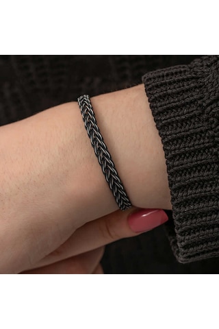 Premium 1000 Ayar İthal Gümüş Kazaziye Örgü Bileklik - 21 Cm