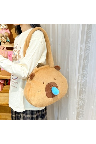 Neevoyu Sıçramalı Burun Tasarımlı Sevimli Kapybara Plüsh Çanta - 29x33 Cm El Çantası Okul Ve Günlük Kullanim İçin