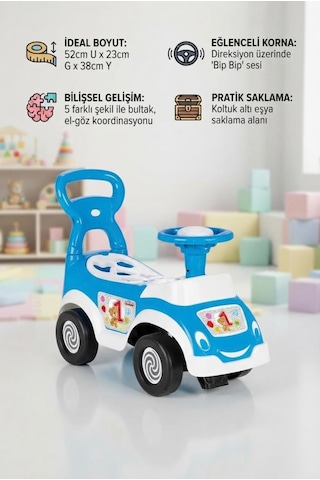 Bul-tak İlk Arabam - Çocuk İlk Adım Ve Bultak Oyuncak Eğitici 52 Cm Aktivite Arabası Mavi