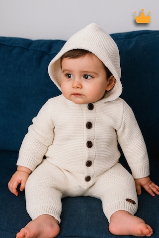 Babyhola Triko İçi Velsoft Kışlık Kalın Kız Erkek Bebek Tulum Gül Kurusu 2809 Krem