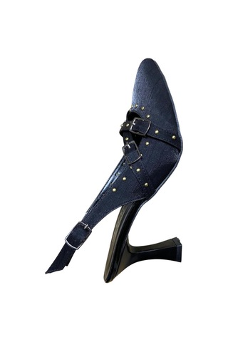 Yaren Moda Kadın Kadeh Topuklu İşlemeli Arkası Açık Stiletto Siyah - 870536469 Siyah