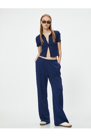 Koton Crop Tişört Gömlek Yaka Düğmeli Kaşkorse Kısa Kollu Slim Fit Lacivert 4sal10848ık Lacivert