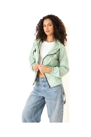 Riverstorm Kadın Su Yeşili Su Geçirmez Ve Rüzgara Dayanıklı Kapüşonlu Cepli Çıt Çıtlı Mevsimlik Yağmurluk Su Yeşili