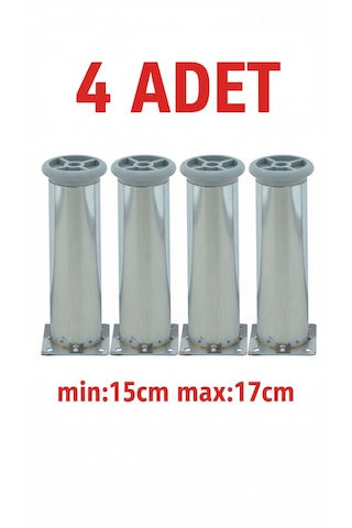 Ludıa Metal Ayarlanabilir 4 Adet Mobilya Ayağı Metal Tablalı 15cm Gri