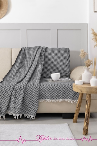 Klasik Pamuklu Koltuk Örtüsü 160x200 Cm Okucu Desen Koltuk Örtüsü Antrasit