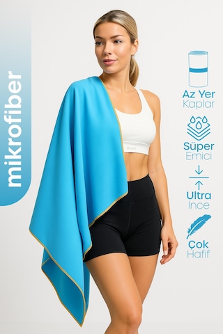 Unisex Mikrofiber Plaj Havlusu 80x130 Cm Yumuşak Dokulu Deniz Banyo Sporcu Havlusu Large Boy Turkuaz Mavi