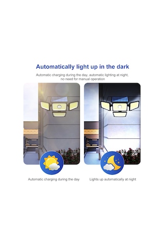 Vkemall Ev Bahçe Duvar Lambası Güneş Enerjili 4 Ayağı 283 Led Işık 6000-7000k Ip44 Su Geçirmez Vücut Algılama 3-5m Ty10811