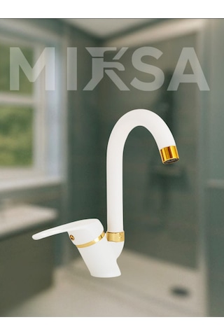 Lüx Beyaz-gold Baston Borulu Banyo Lavabo Bataryası, Musluğu, Çift Su Girişli