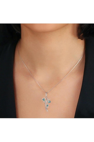 Brezza Lusso Jewelry Sonsuzluk Zarif Model Gümüş Mineli Lale Çiçeği Kadın Kolye 45 CM