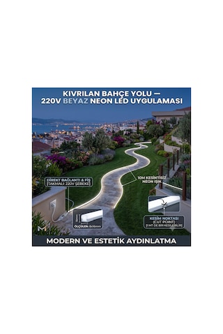 10 Metre Beyaz 220v Neon Led Şerit ,tak Çalıştır Set, Fişli Esnek Şerit Led, ,turuncu Led,mutfak,tezgah Ledi, Neon Led Şerit Işık ,ambiyans Işık Havuzu, Balkon, Teras Ve Ev İçin Dekoratif Led Beyaz-6500k