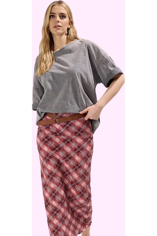 Ersefa Kadın Yazlık Maxi Etek Çok Ekose Yüksek Bel Kalem Astarlı Polyest Çok Renkli