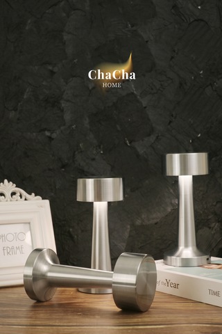 Chacha Home Nova Metal Led Masa Lambası 22x10 Cm - Modern Silindir Başlıklı Lüks Dekoratif Abajur Gümüş