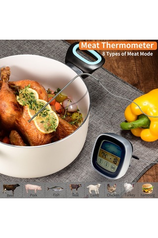 Padalink Siyah Dokunmatik Ekranlı Gıda Termometresi, 8 Et Türü Seçeneği, Zamanlayıcı Ve Alarm Özelliği, Çelik Prob, -10 C 250 C Aralığı, Sn124c Modeli Pil Yok Çok Renkli