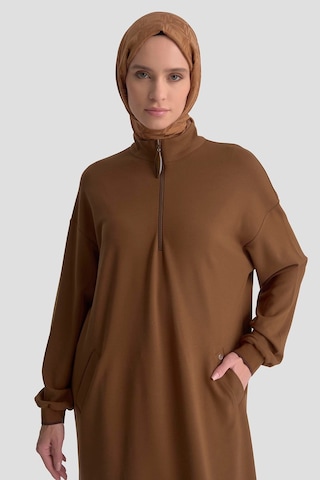 Armine Trend Yarım Fermuarlı Kolları Ribanalı Cepli Örme Tunik Taba 25kt461 Taba
