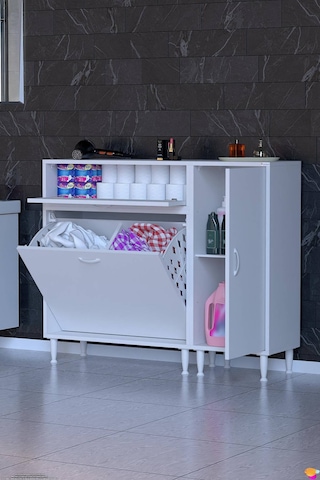 Sena 125 Cm Geniş Kullanım Alanlı Çift Sepetli Banyo Ve Kiler Dolabı Beyaz 85+40 X97x32 Cm