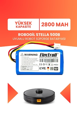 Robogil Stella 500b Uyumlu Batarya Yüksek Kapasite 2800mah Pil