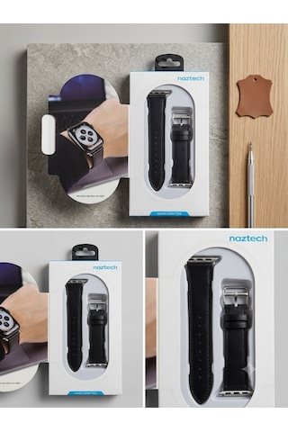 Naztech Apple Watch 1-2-3-4-5 Uyumlu 38-40 Mm Deri Kayış Siyah