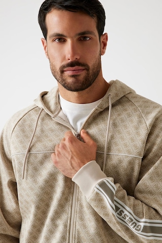 Guess Logolu Erkek Fermuarlı Sweatshirt Bej