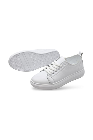 764 Full Ortopedik Taban Hakiki Deri Günlük Kadın Ayakkabı Kadın Sneakers Beyaz