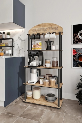 Coffee Time Dekoratif Kahve Standı Çok Amaçlı Dolap Meşe Meşe