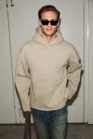 Grimelange Colega Erkek Yumuşak İçi Polarlı Organik Pamuklu Kanguru Cepli Taş Rengi Sweatshirt Taş Rengi