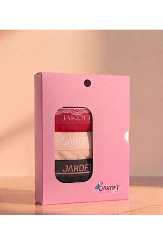 Jakoft Classic Pamuklu Kadın Boxer 3'lü Paket Kırmızı - Ten - Siyah