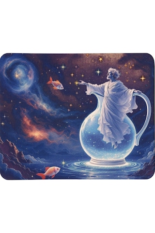Kova Burcu Desenli Tip Kaymaz Taban Optik Bilgisayar Notebook Burçlar Mouse Pad Mauspad 17x 21 Cm