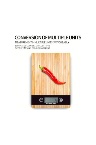 Crown Dijital Hassas Mutfak Tartısı - Terazisi-hassas Ölçüm 5kg Bambu Görünümlü Bx40 Çok Renkli