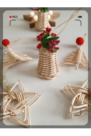 Noel Hediye Seti Agaç Süsleri 6 Lı Set Kutulu Hediyelik Bambu 10cm