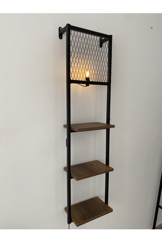 Kitaplıklı Aplik Duvar Rafı Ve Lambader Siyah