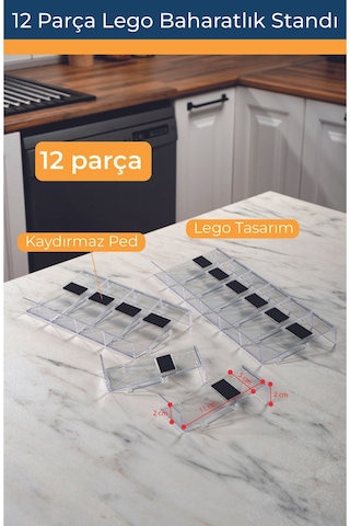 Mienda Home 12 Parça Şeffaf-lego Baharatlık Standı Çok Amaçlı Düzenleyici Makyaj Organizer Şeffaf