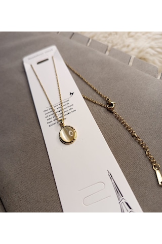 Beren Aksesuar Stainless Steel Oval Taşlı Çelik Kolye Gold