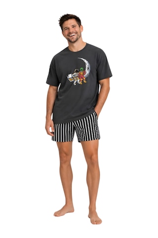 Pijamask Erkek Baskılı Şortlu Pamuklu Yazlık Pijama Takım Koyugri