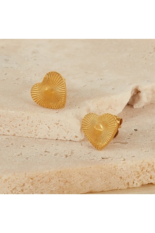 Sones Opk Ge940 1 Çift Vintage Paslanmaz Çelik Şeftali Kalp Şerit Küpe Altın