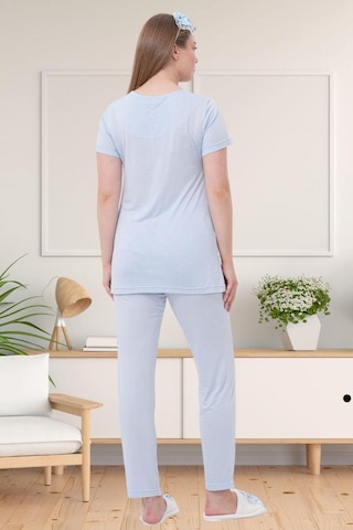 Mecit Pijama Mecit 1541 Bayan Hamile Lohusa Mavi Uzun Sabahlıklı Pijama Takımı