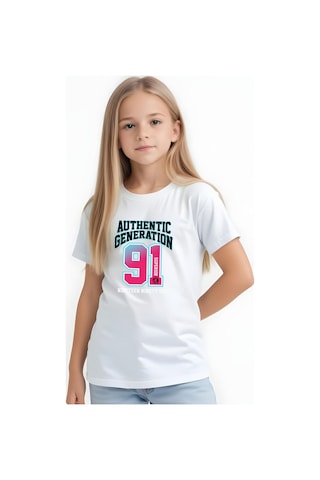 Panios Kids Authentic Baskılı Kız Çocuk Kısa Kollu T-shirt Beyaz