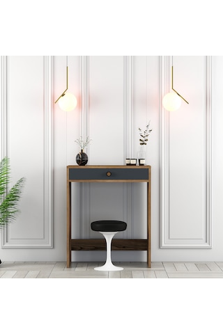 Lizbon Mini Makyaj Masası - Ceviz / Antrasit