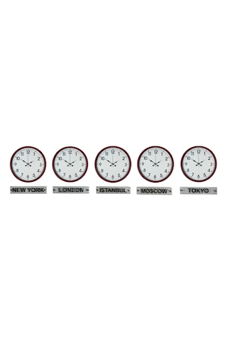 Kırmızı Global Classic 5 Li Tabelalı 36 Cm Dünya Saati Çok Renkli