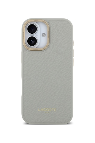 Apple Uyumlu iPhone 17 Kılıf Lacoste Lisanslı M-safe Özellikli Champs Elysees Pu Deri Tasarımlı Kapak Gri Gri