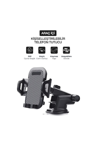 Araç İçi Cam Vantuzlu Telefon Tutucu Teleskopik 360 Dönebilen Oto Telefon Tutacağı Diğer